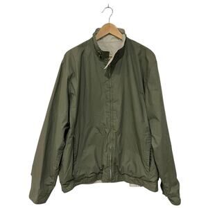 Lands' End Reversible Cotton Bomber Jacket Mens L (42-44) Green Beige Full Zip